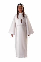 Picture of MADE TO MEASURE - First Communion Alb unisex with folds turned Collar Polyester Liturgical Tunic