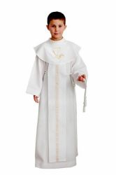 Picture of MADE TO MEASURE - First Communion Alb unisex Scapular golden lace Polyester Liturgical Tunic