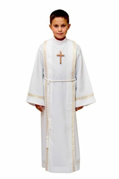 Picture of CUSTOM-MADE Boys First Communion Alb with folds, golden trim