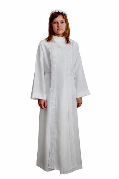 Picture of MADE TO MEASURE - First Communion flared Alb for Girl Scapular macramè Polyester Liturgical Tunic
