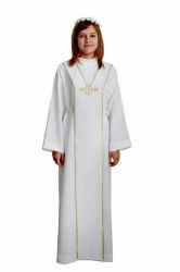 Picture of MADE TO MEASURE - First Communion Alb for girl golden trim Scapular embroidery Polyester Tunic
