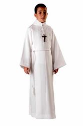 Picture of MADE TO MEASURE - First Communion Alb unisex with folds false hood Polyester Liturgical Tunic