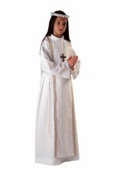 Picture of MADE TO MEASURE - First Communion Alb unisex turned Collar golden Trim Scapular Wool Tunic
