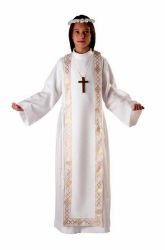 Picture of First Communion Alb unisex with turned Collar, Scapular and gold trim Polyester Liturgical Tunic