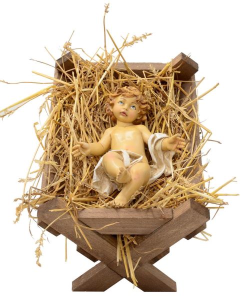 Picture of Baby Jesus in Cradle cm 65 (25,6 inch) resin hand painted Euromarchi Nativity for outdoor