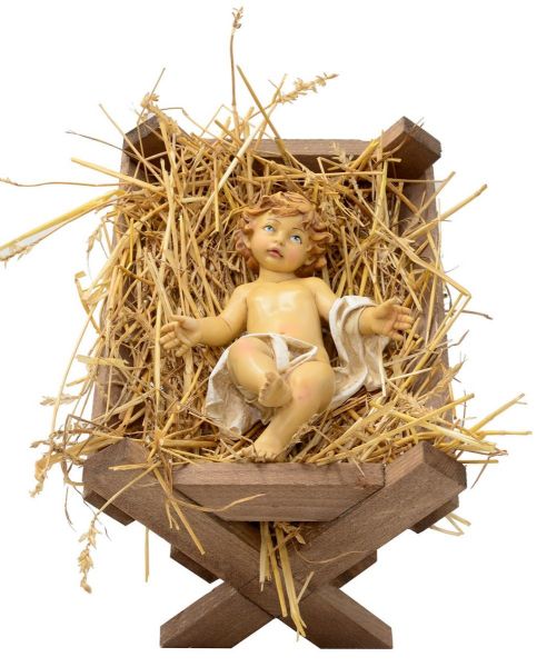 Immagine di Gesù Bambino in culla Presepe Euromarchi 65 cm resina grande da esterno 