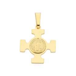 Imagen de Cruz cuadrada con Medalla de San Benito en la Roca Colgante gr 3,5 Oro amarillo macizo 18kt Unisex Mujer Hombre 