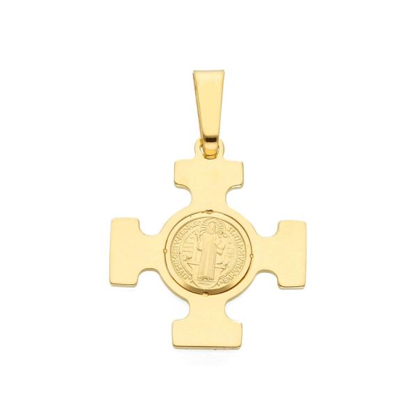 Picture of Square Cross with Medal of St. Benedict on the Rock Pendant gr 3,5 Yellow solid Gold 18k Unisex Woman Man 