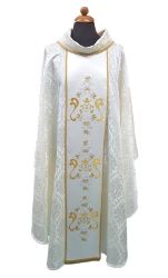 Picture of Damask Marian Chasuble richly embroidered stole gold silver threads - Ivory