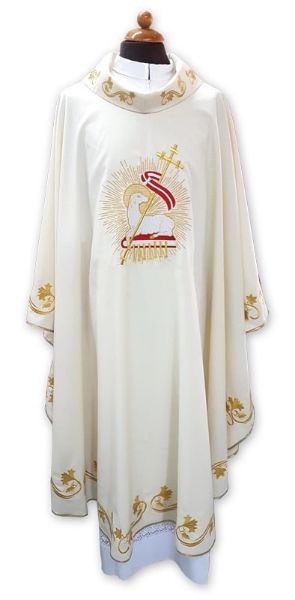 Picture of Ivory Solemn Chasuble | Roll collar | Embroidery | Lamb, Sacred Heart | Wool