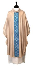 Picture of Pure linen Chasuble with modern blue and gold galloon - Gold