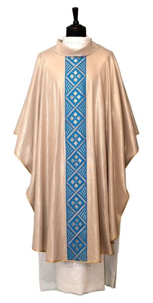 Picture of Gold Modern Chasuble | Roll collar | Galloon on front/back | Linen