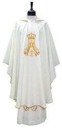 Imagen de Casulla mariana tejido Vaticano bordados dorados - Marfil