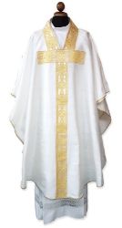Picture of Pure silk shantung Chasuble with applied galloons - Ivory