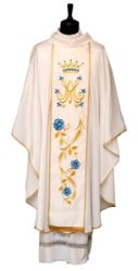 Picture of Silk Marian Chasuble with richly embroidered orphrey - Cream
