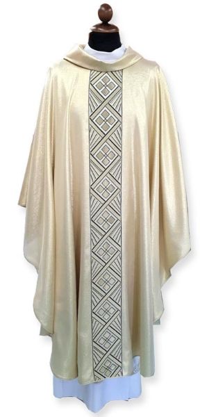 Immagine di Casula sacerdotale oro lamè collo ad anello con gallone 12 cm davanti e dietro 