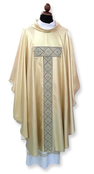 Picture of Gold Chasuble | Roll collar | Galloon on front/back | Lamé fabric