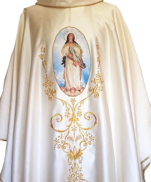 Picture of Cotton satin Marian Chasuble with rich embroidery - Ivory