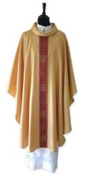 Immagine di Casula solenne in tessuto Papale misto lana con gallone davanti e dietro - Oro
