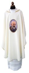 Immagine di Casula Padre Pio in puro Poliestere - Avorio, Viola, Rosso, Verde