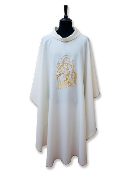 Imagen de Casulla barata tela Vaticana cuello anillo bordado San José