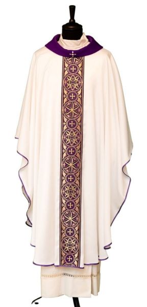 Immagine di Casula sacerdotale seta collo ad anello con gallone davanti e dietro