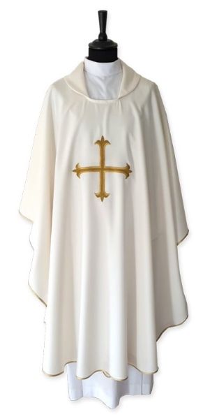 Picture of Chasuble | Square roll collar | Front/back gold embroidery, strass | Cross