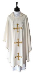 Picture of Chasuble with 3 gold embroidered Crosses - Ivory, Violet, Red, Green, White, Pink, Morello