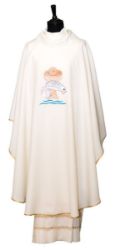 Picture of Polyester Chasuble Bread Fish / Peace Alpha Omega - Ivory, Violet, Red, Green, White, Pink, Morello