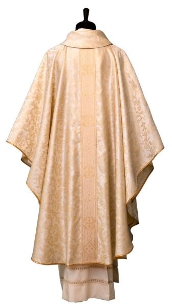 Immagine di Casula sacerdotale oro damasco lurex delicato gallone davanti e dietro 