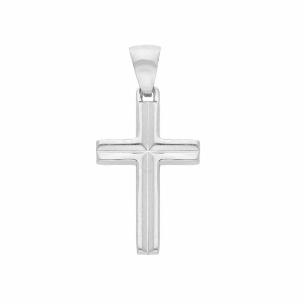 Picture of Striped Straight Cross Pendant gr 1,3 White Gold 18k Hollow Tube Unisex Woman Man 