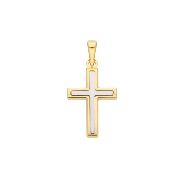 Picture of Double Straight Cross Pendant gr 1,25 Bicolour yellow white Gold 18k relief printed plate Unisex Woman Man 