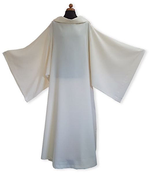 Immagine di Camice liturgico svasato poliestere con cappuccio e maniche larghe - Bianco, Avorio