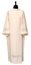 Imagen de Alba sacerdotal poliéster con pliegues, cremallera hombro y bordado - Blanco, Marfil