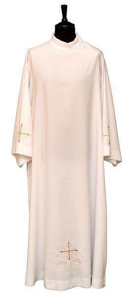 Picture of Very light polyester Alb with shoulder zipper and embroidery - White, Ivory