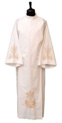 Picture of Cotton-blend Alb with pleats, shoulder zipper, Grape Chalice Spikes embroidery Ivory - White, Ivory