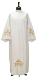 Picture of Cotton-blend Alb with pleats, shoulder zipper, Cross embroidery - White, Ivory