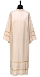 Picture of Cotton-blend Alb with pleats, shoulder zipper, embroidery, 2 rounds of gigliuccio hemstitch - Ivory