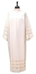 Picture of Cotton-blend Alb with pleats, shoulder zipper, 3 rounds of gigliuccio hemstitch - Ivory