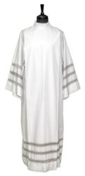 Immagine di Camice sacerdotale misto cotone con piegoni, cerniera spalla, 3 giri gigliuccio - Bianco