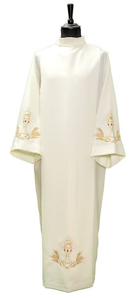 Imagen de A MEDIDA Alba litúrgica tejido Vaticano pliegues, cremallera hombro y bordado Caliz - Blanco, Marfil