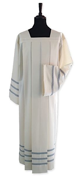 Imagen de Alba sacerdotal marfil con pliegues y 3 vueltas de partición lana ligera 