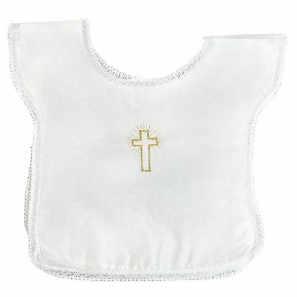 Picture of 10 Pieces - White cotton Baptism Bibs Cross embroidery