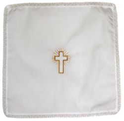 Picture of 10 Pieces - Pure cotton Baptism Handkerchiefs 30x30 with gold Cross embroidery - White