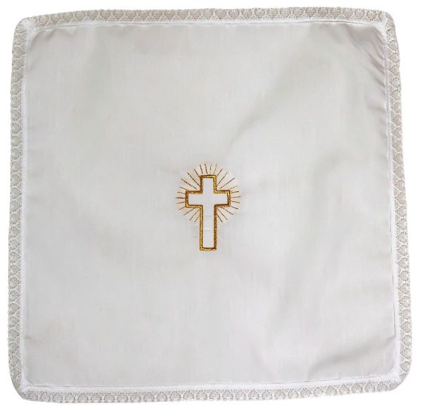 Immagine di 10 pezzi - Fazzoletti Battesimo cotone cm 30x30 ricamo Croce oro - Bianco
