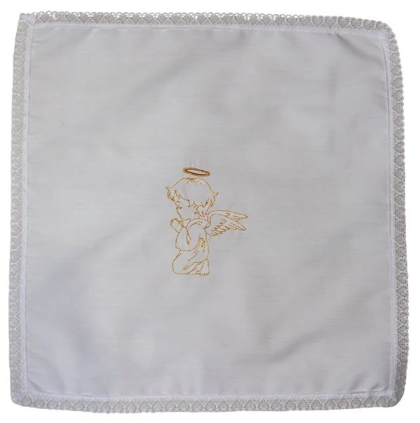 Picture of 10 Pieces - Pure cotton Christening Handkerchiefs 30x30 cm, Angel embroidery - White
