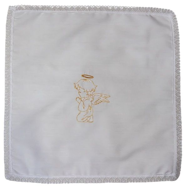 Picture of 10 Pieces - White cotton Christening Handkerchiefs 30x30 cm Angel