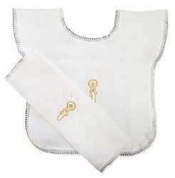 Picture of 10 Pieces - Pure cotton Christening set Vest + Handkerchief with Candle, Swarovski - White