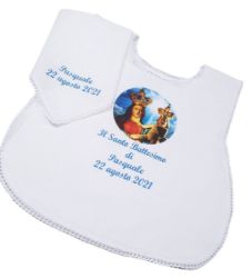 Picture of CUSTOMIZED Pure cotton Christening Bib + Handkerchief, customized image & lettering - Yellow, Light Blue, Pink