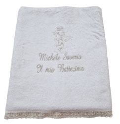 Immagine di PERSONALIZZATO Asciugamano “Il mio Battesimo” cotone cm 60x70 nome e ricamo argento oro - Bianco